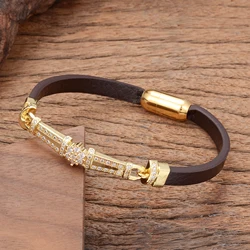 Cubic Zirconia Gold Plated Jewelry and Accessories Leather Women Bracelet Stainless Steel Buckle Mothers Day Gift for Boyfriend