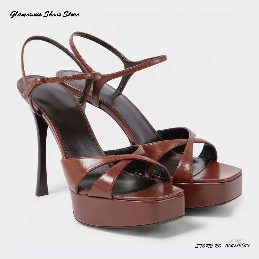 

Crisscross Strap Platform Modern Sandals Women's Square Open Toe Thin Heels Party Shoes Summer Fashion Catwalk Runway Stilettos