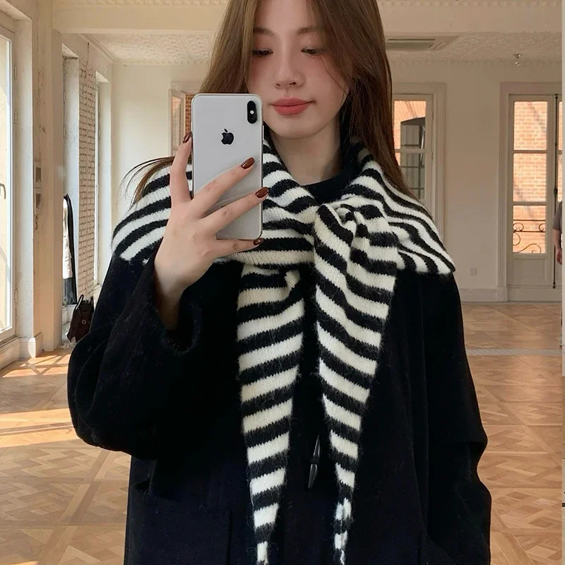 Winter large ponchos scarf women Designer cashmere Retro striped triangular shawl warm scarf knitted neck protection accessories