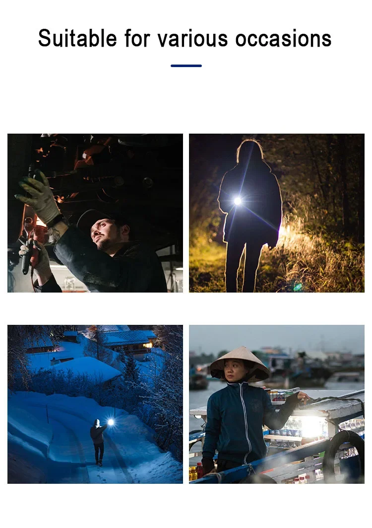 T6 COB Light Flashlight Rechargeable Portable LED Flashlight Built-in Battery Zoom Flash light 3 Mode Waterproof Emergency Torch