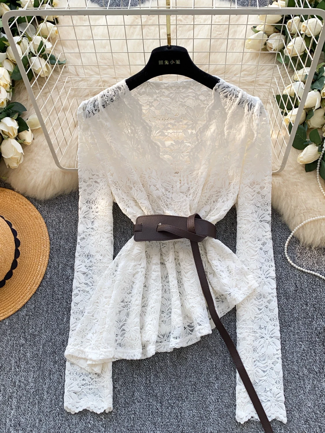 Coreano Sle Long Sve V-Ne Cardigan aperto in pizzo Faion da donna Top dimagrante Ele Pendolarismo irt Casual Loose Fit