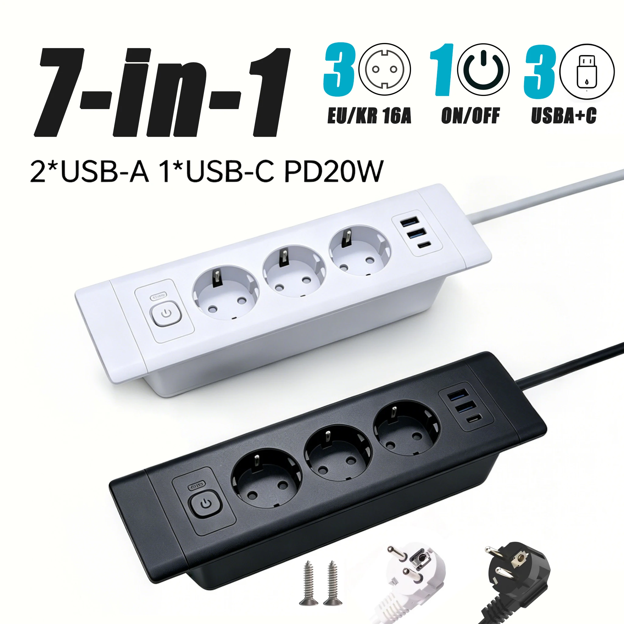 

FUNAYA EU KR Built-in Desktop Socket PD USB A C Hidden Countertop Extension Furniture Socket Overload Protection ON/OFF Switch