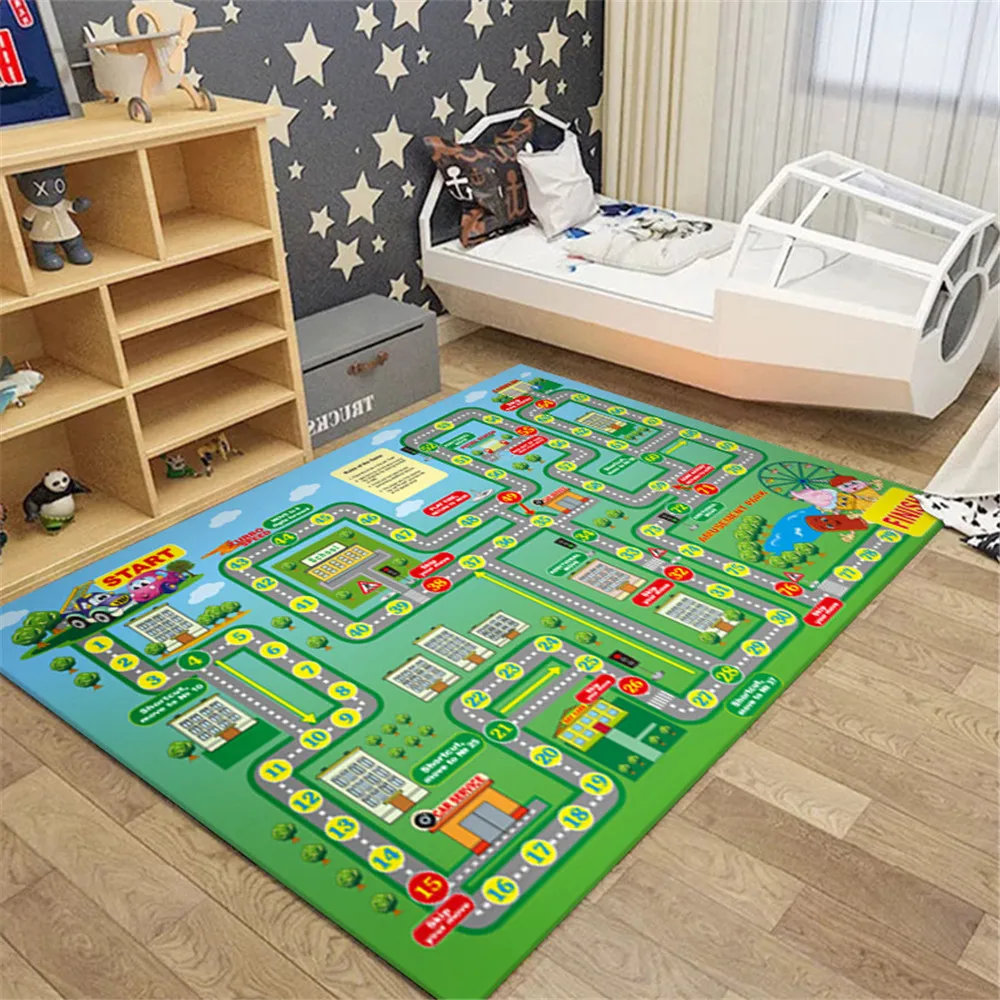 

HXFunny Carpets Children's Play Crawl Mat Road Traffic Route Map Carpet Living Room Bedroom Decoration Cartoon Floor Mat