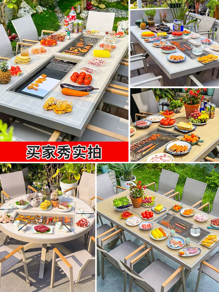 Electric BBQ Grill Household Hot Pot Outdoor Large Grill Outdoor BBQ Table and Chair