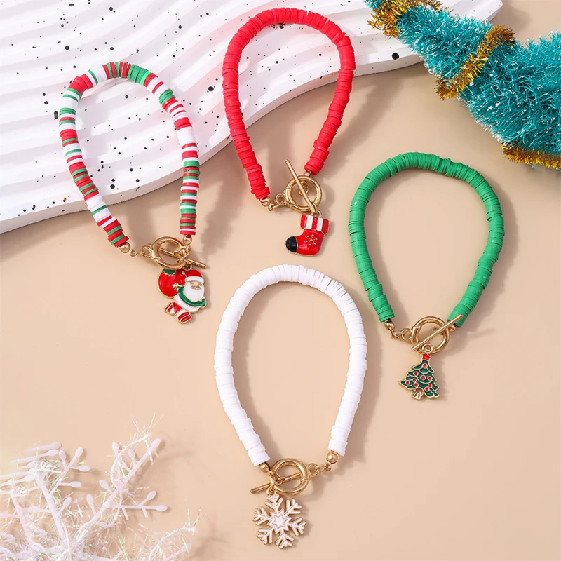 女性のためのクリスマスツリーのサンタクロースの靴の魅力,ファッションブレスレット,女の子のパーティー,フェスティバルジュエリーのギフト,4個/セット