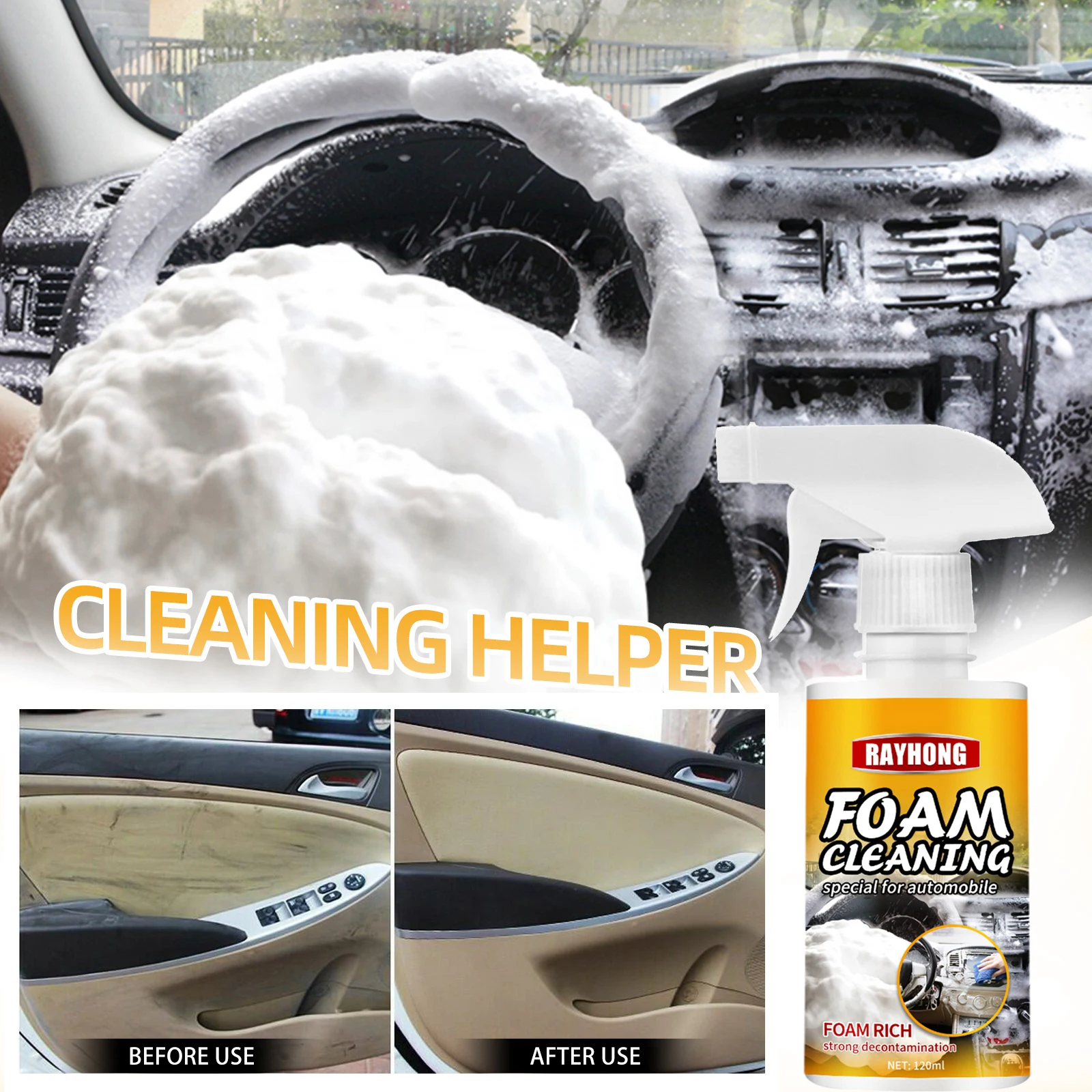 

60ml Multipurpose Foam Cleaner For Car Seat Steering Wheel Rinse-Free Car Interior Cleaner Easy To Use