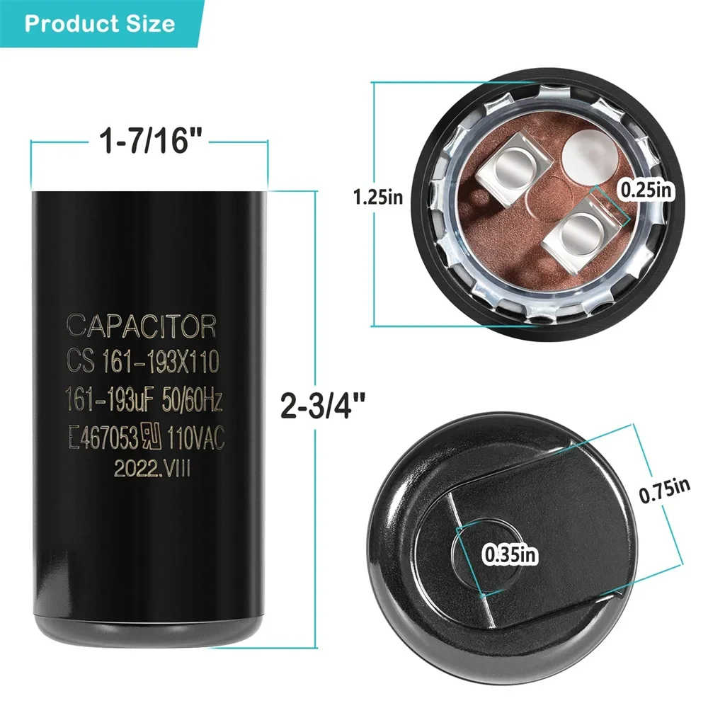 Pool Pump Start Capacitor 161-193 uf/MFD Fit for Hayward Super Pump 0.75HP 1.0HP 1.5HP and Max Flo Pumps for 110/220 V Motors