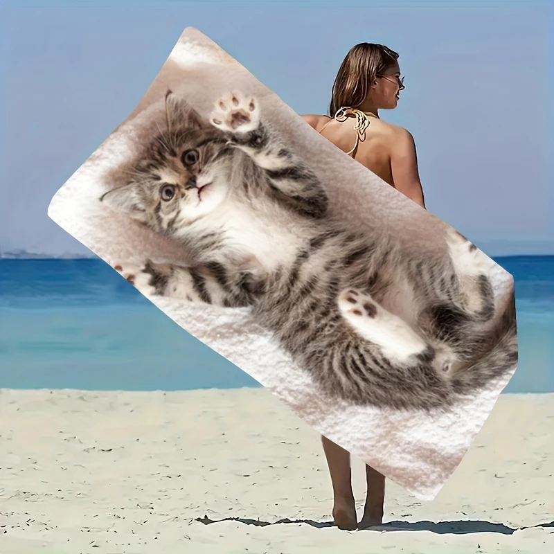 Extra Large Cute Cat Print Microfiber Beach Towel Super Absorbent Quick Dry Lightweight for Travel Gym Shower Camping Gift for W