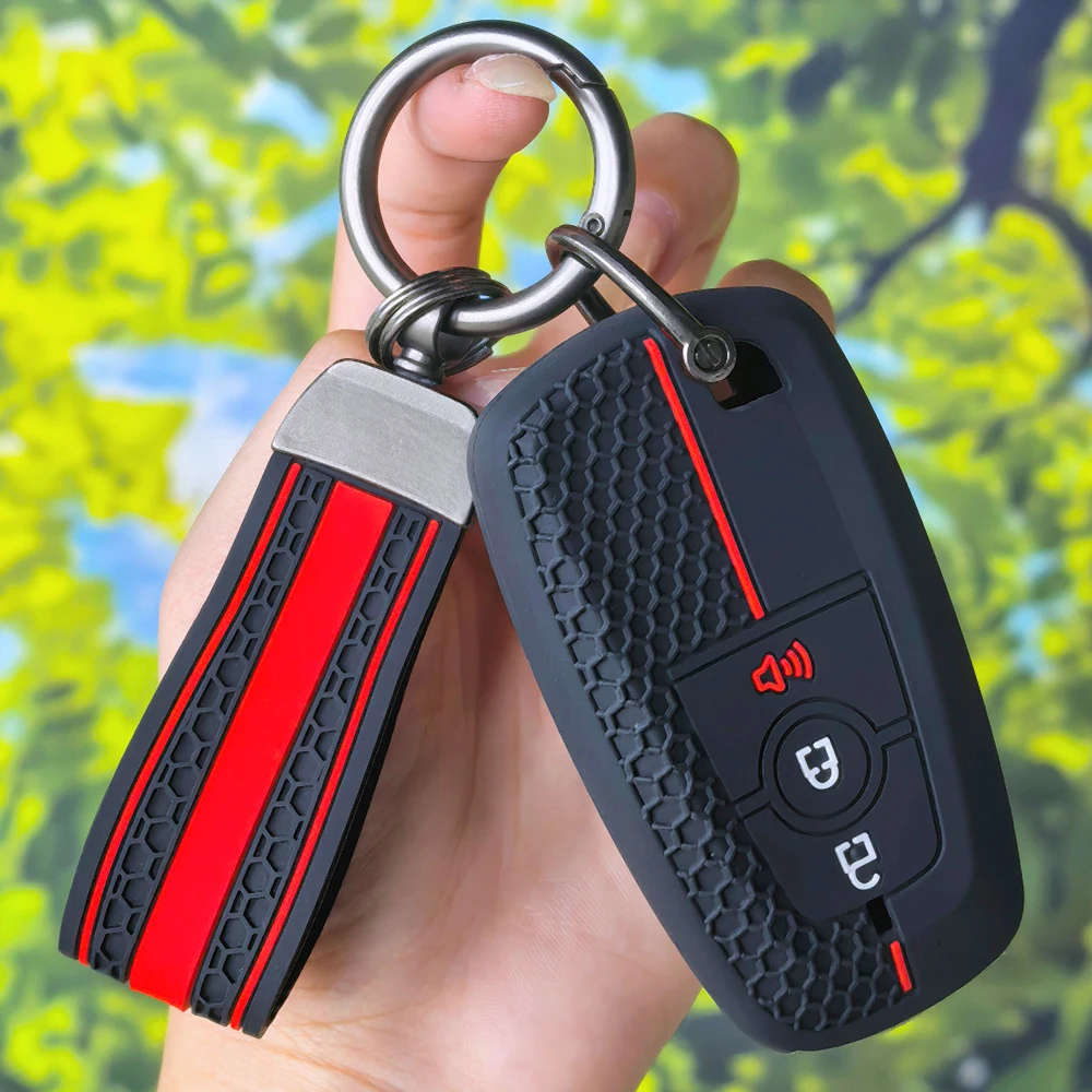 Soft Honeycomb Silicone Key Case with Keychain for Ford Fusion Mustang Kuga Ecosport Explorer F150 F250 F350 F450 F550 Raptor
