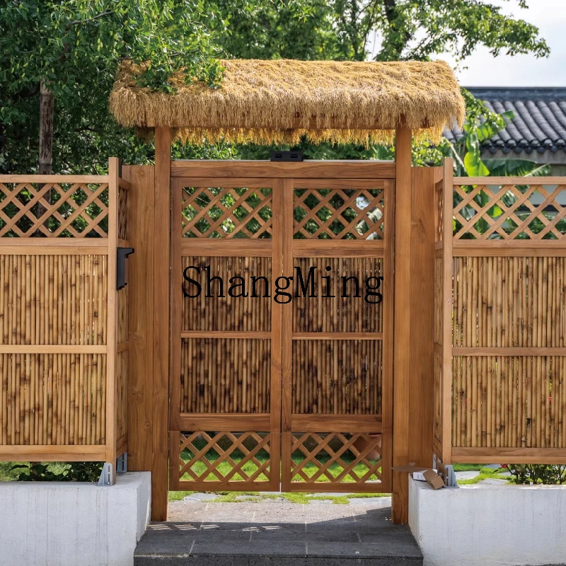 FG Chinese antique teak courtyard door roof simulation thatch outdoor garden small pavilion villa landscaping door