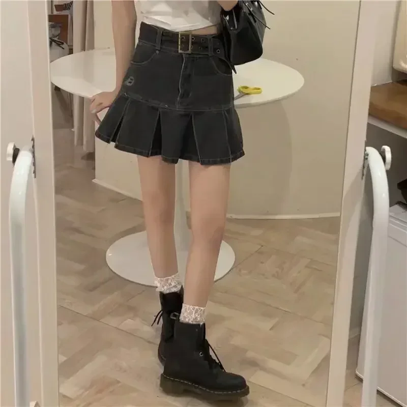 

Y2K Women Korean Fashion Kawaii Retro Vintage Harajuku Mini Denim Skirt Gothic Grunge Jeans Pleated Skirts Clothes