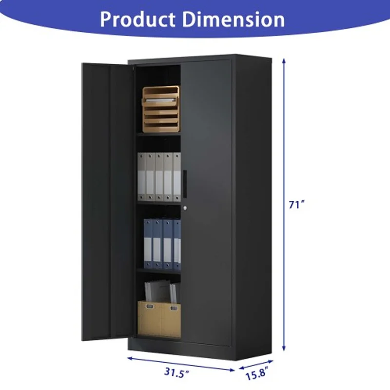 Garage Storage Cabinet, Black Tool Steel Locking Cabinet with Doors and 3 Shelves, Tall Cabinets for Garage Storage Systems