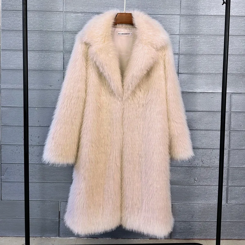 Female Shaggy Outerwear Fashion Solid Color Faux Fur Coat Lapel Long Jacket Women\'s Winter Coats Factory Direct Sales