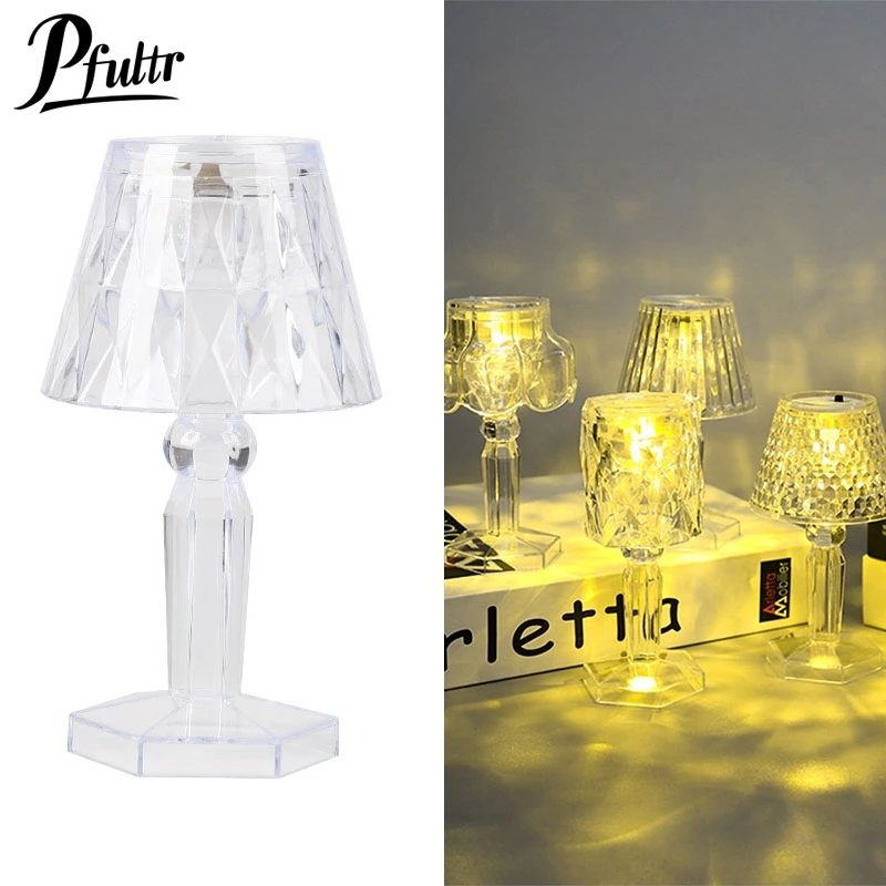 Transparent Small Table Lamp With Projection And Base LED Electronic Night Light Decorative Home Decor Ornaments