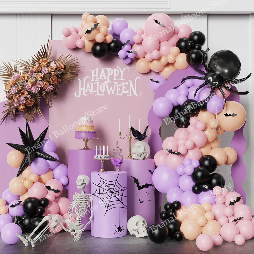 117 stücke Halloween Spinne Thema Macaron rosa lila Globus Ballon Girlande explosive Stern 3d Tropfen folie für Home Party Dekoration