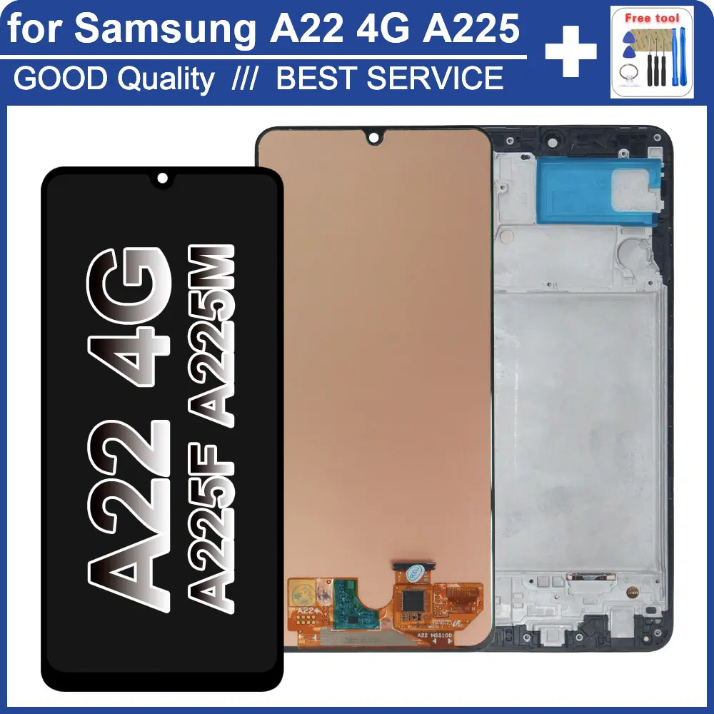 Pop nuevo AMOLED LCD para Samsung Galaxy A22 4G A225F pantalla LCD Digitalizador de pantalla táctil reemplazar para Samsung A22 4G A225M con Fram
