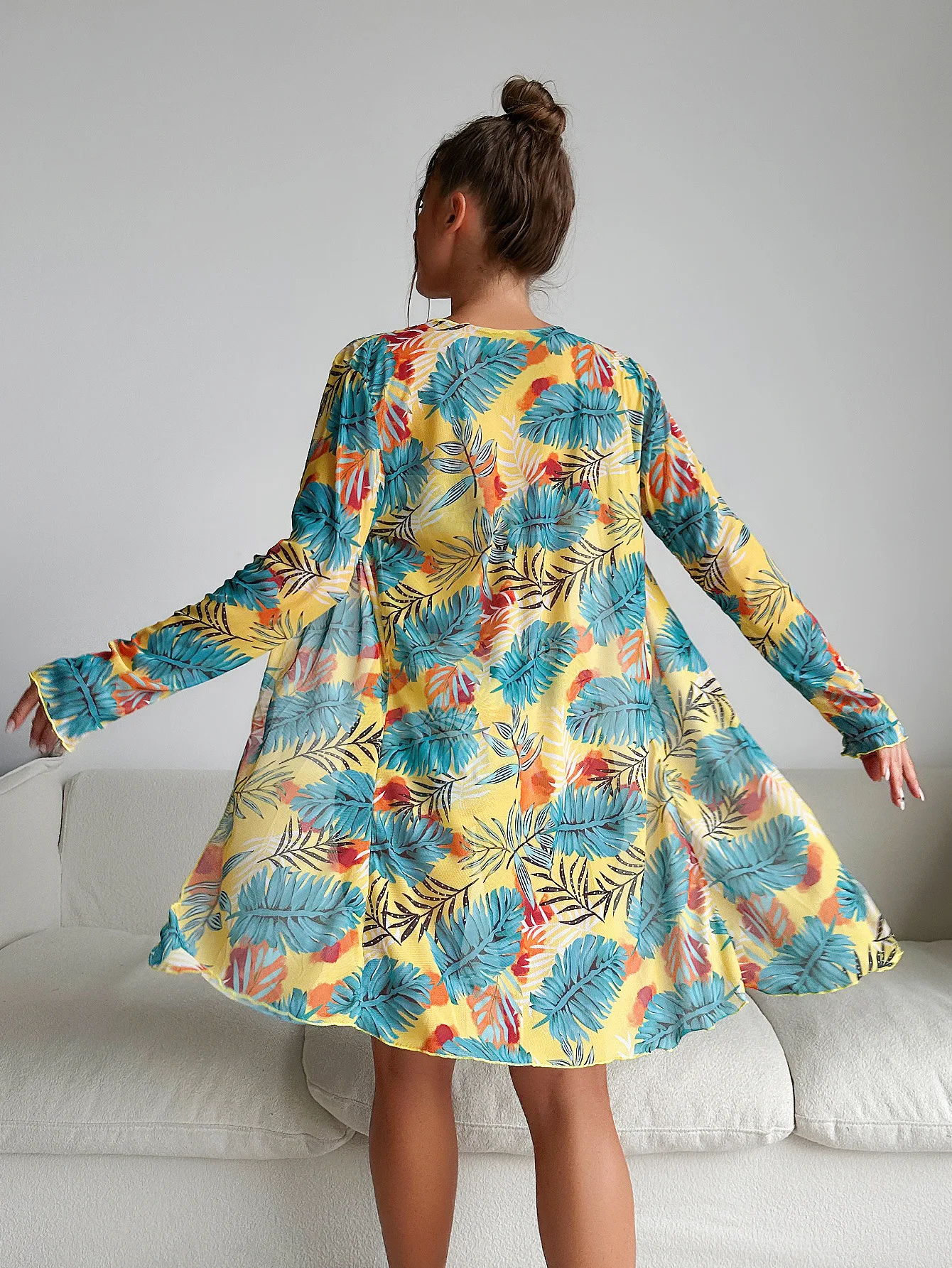 女性用3ピース花柄水着 フロントノットビキニトップ ハイウエ - Kimono Sheer Floral のレビューと価格