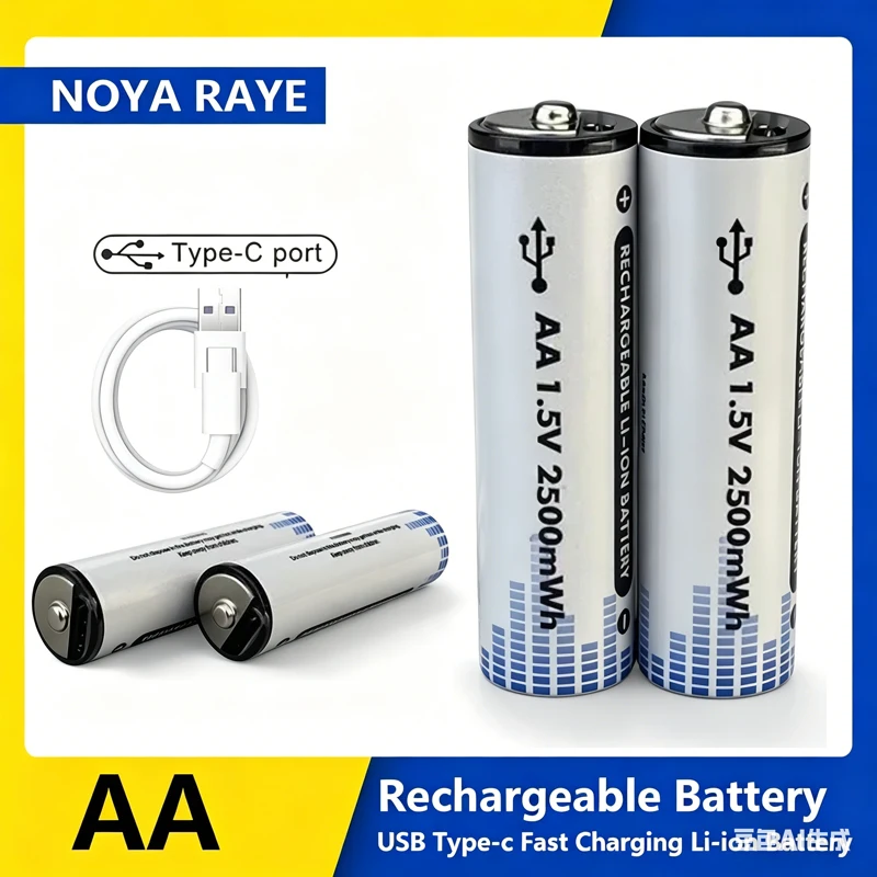 Rechargeable Battery AA 1.5V High Capacity 2500mWh Battery AA USB Type-c Fast Charging Li-ion Battery for Mouse Toy