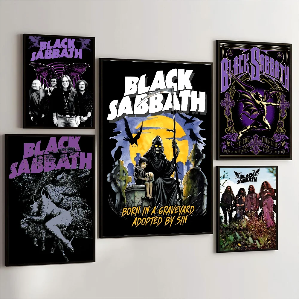 B-Black S-Sabbath Band Movie Sticky Posters Fancy Wall Sticker For Living Room Bar Decoration Vintage Decorative Painting