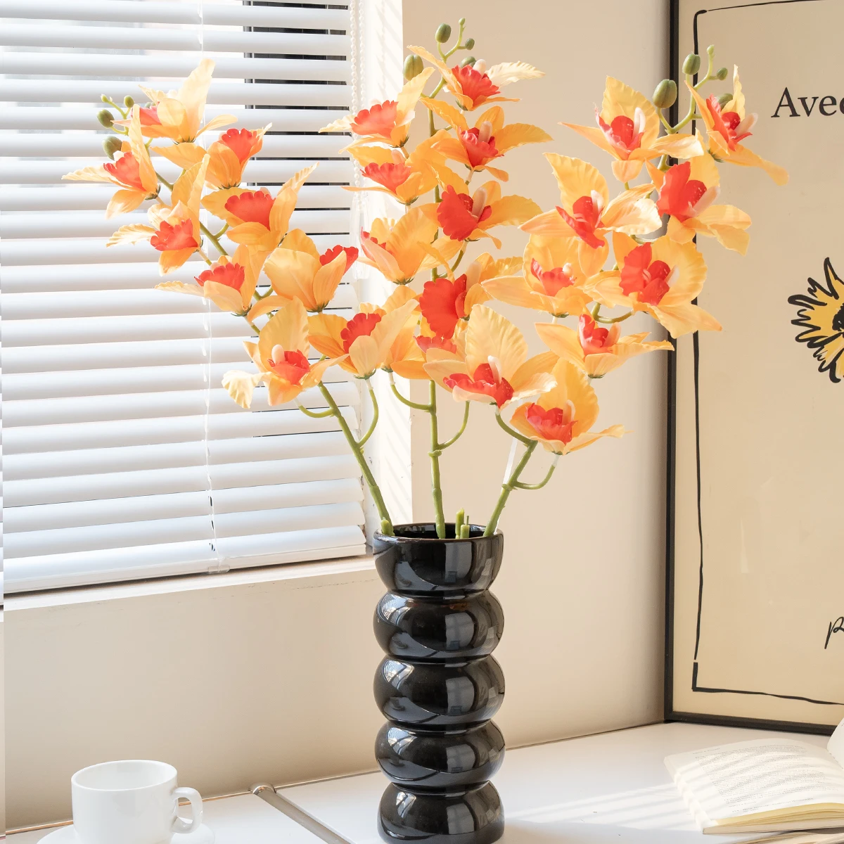1PC 9Heads Cattleya Simulation Flower Home, Wohnzimmer Blumenarrangement, Hochzeitsblumenmaterialien, Fotografie Requisiten