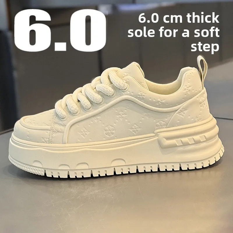 

Pure White Men's Shoes 2026 New Summer Trend Thick Bottom Heightening Casual Sport Leather Surface Board Shoes
