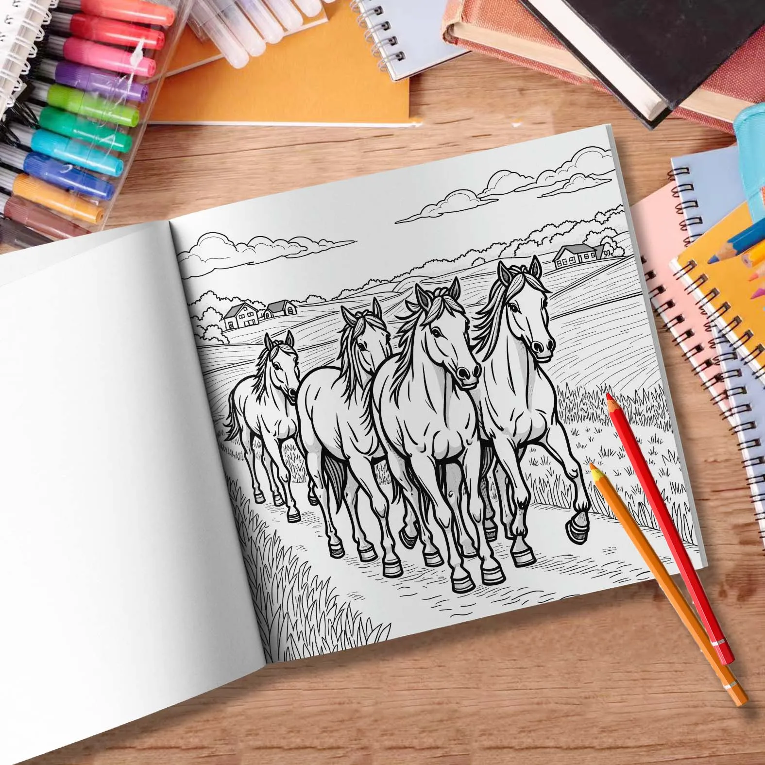 Beautiful Horse Coloring Ideas Theme Colouring Book 24 Pages Hand Painted Coloring Books Soothing Stress For Adult Picture Book