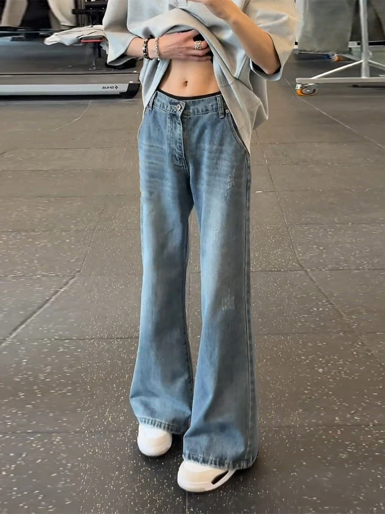 

American Retro Blue Men's Jeans Summer Design Slim Fit Straight Leg Wide Leg Pants Casual Breathable Polyester Fiber