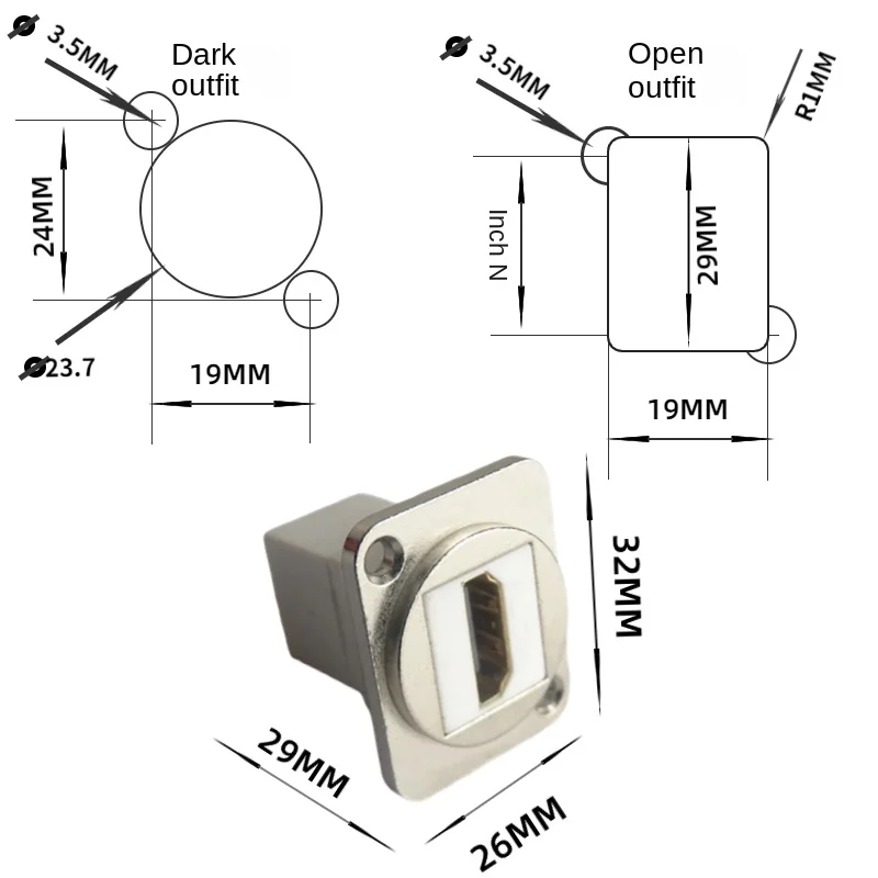 D-Type Hdmi 180 Graden Direct Docking, Met Schroef Vaste Paneeladapter Connector, Zwart, Zilver, Module