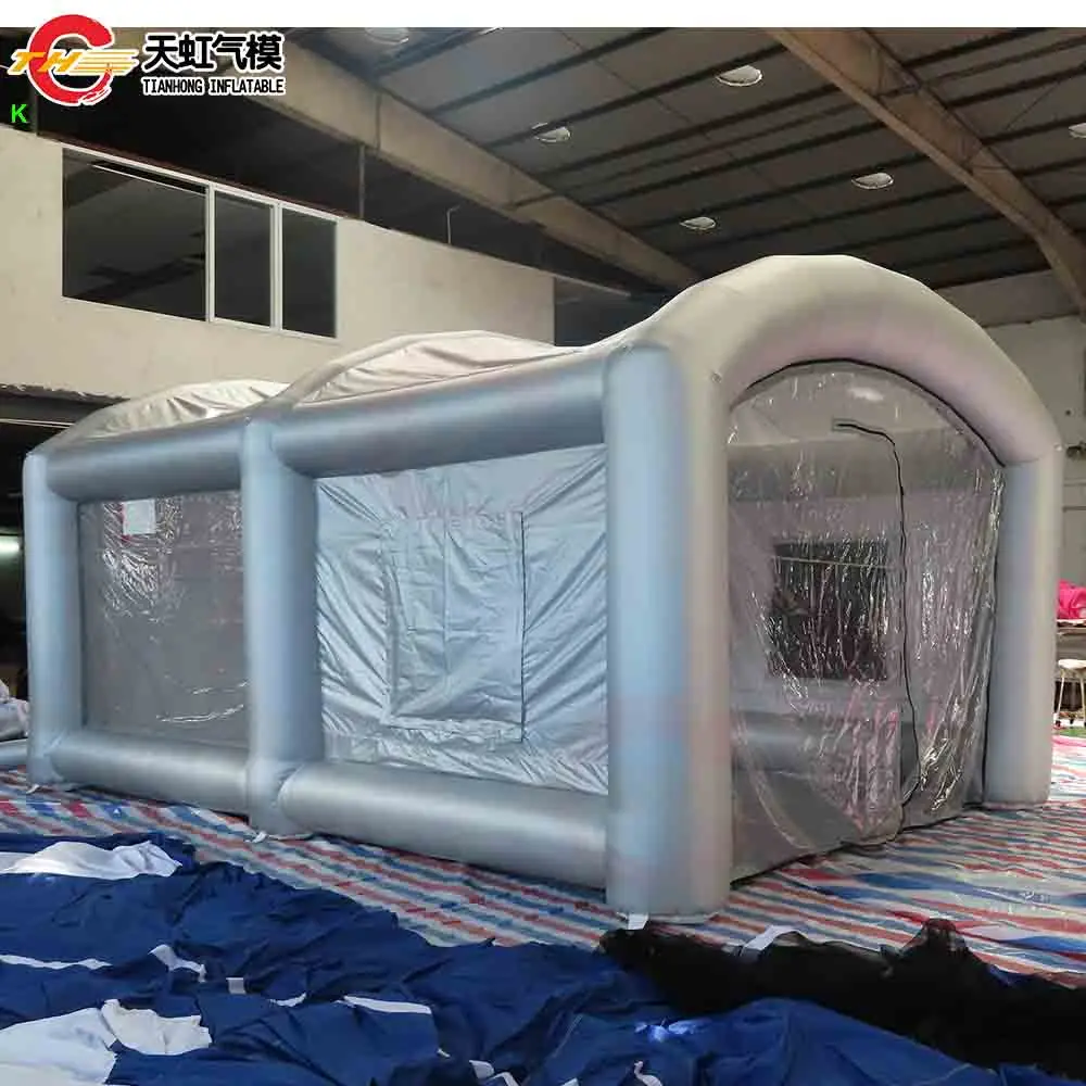 شحن سريع 6 × 4 م كشك طلاء محمول قابل للنفخ طلاء سيارة فضي كشك رش قابل للنفخ مع منفاخ