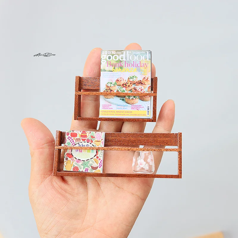 

1/12 Scale Mini Wall Bookshelf Model for Dollhouse Simulation Study Furniture Decoration Miniature Scene Ornament