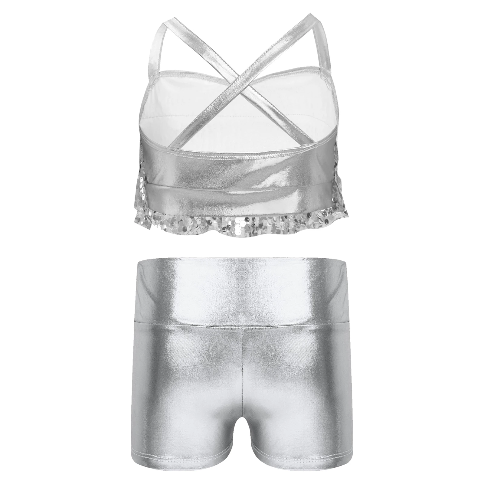 Children Glittery Sequins Metallic Streetwear Music Festival Disco Modern Jazz Dance Costume Kids Girls Ballet Dance Outfit