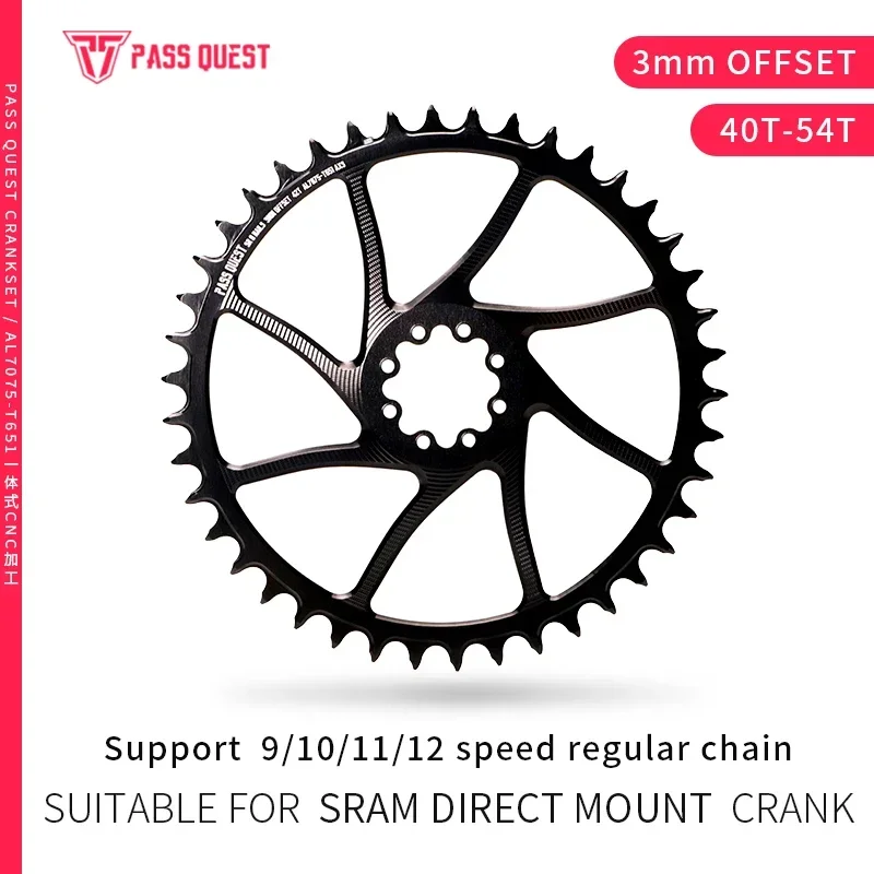 PASS QUEST Road Bike 8 Nails chainring 3mm offset Narrow Wide single chain ring for SRAM force 9/10/11/12S Direct mount crank