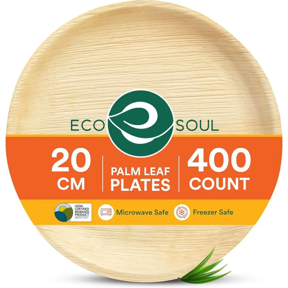 

Palm Lea Like Bamboo Plates, 8 Inch Round, 400 Pack Bulk Disposable Appetizer & Dert Tableware, Compostable Biodegradable Natura