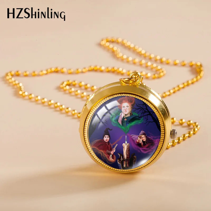 -Border Cartoon Witch Also Crazy Rotating Pocket Watch Cute Student Rotating Flip Necklace Children's Halloween Pocket Watc