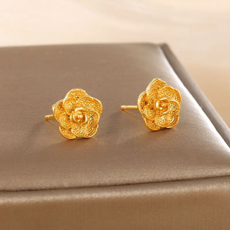 أقراط نسائية كلاسيكية مرصعة بالزهور ، لون ذهبي خالص ، خالية من النيكل ، مجوهرات أنيقة ، سعر الجملة ، 10 *