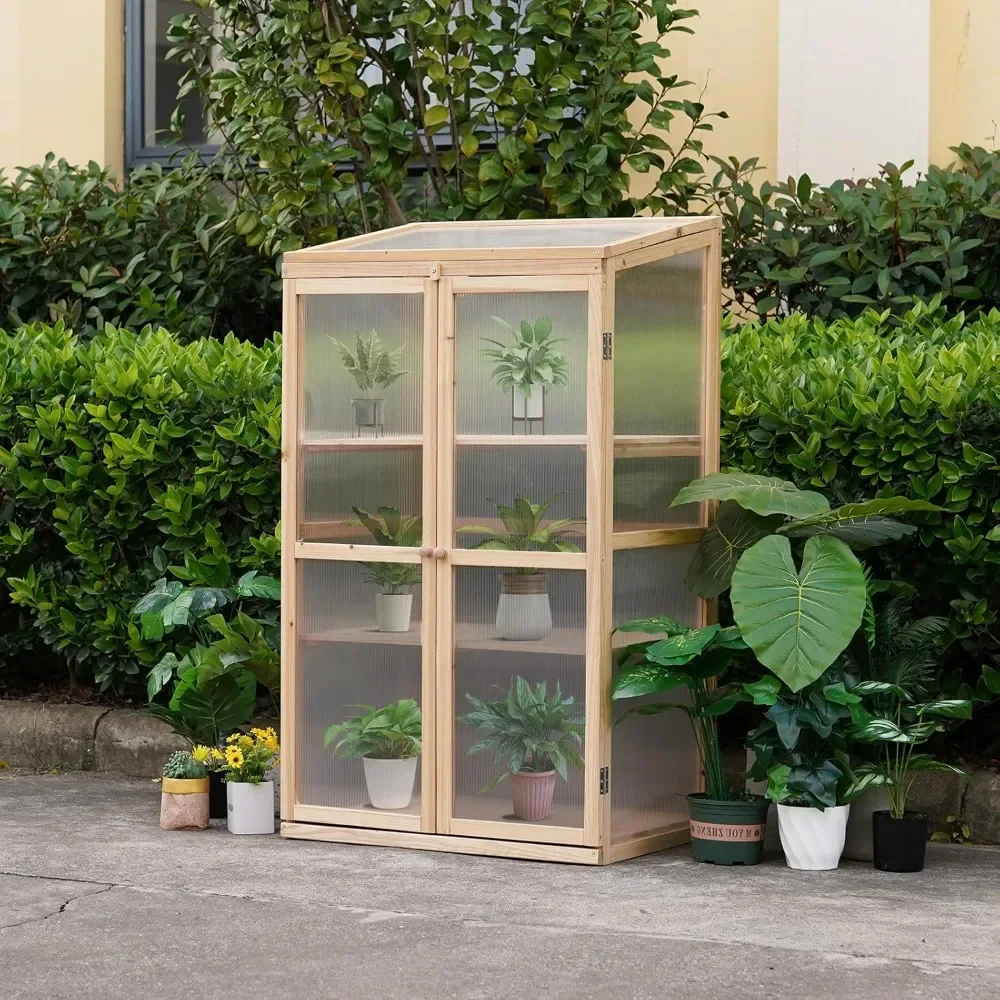 Wooden Greenhouse 3 Tier Plant House Portable Greenhouses Bed Foldable Cold Frame for Home Decor Indoor Outdoor Patio