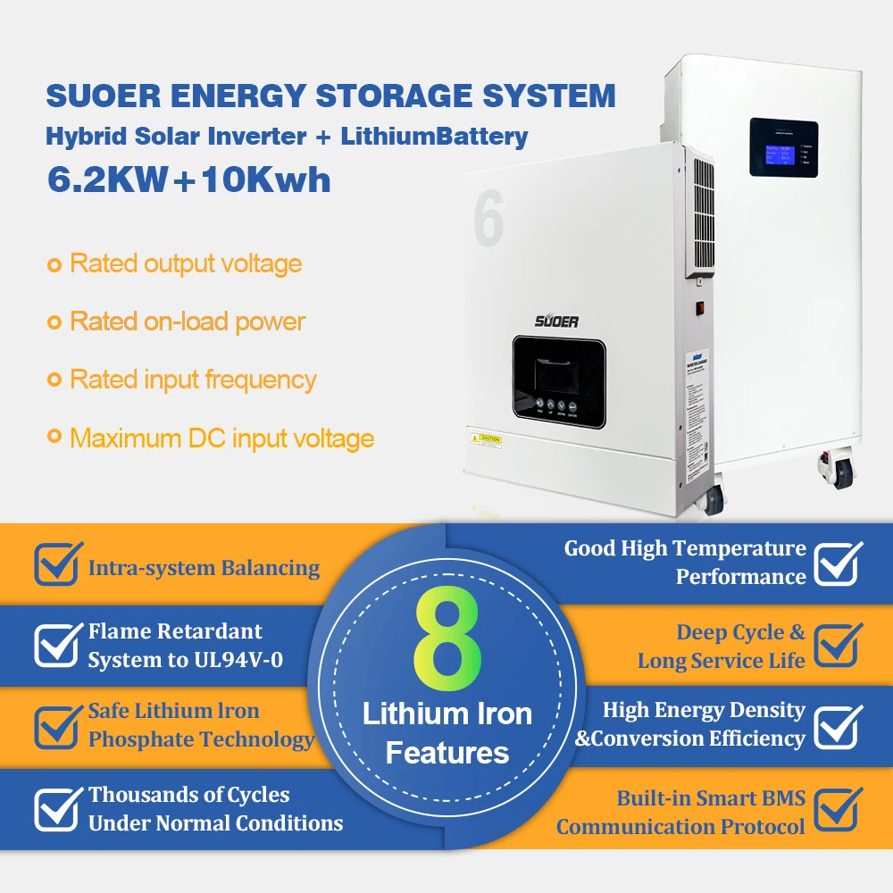 Wholesale New 6200W Hybrid Solar Off-Grid Inverter System 10kwh Lithium Iron Lifepo4 Battery Split Stackable CAN Communication