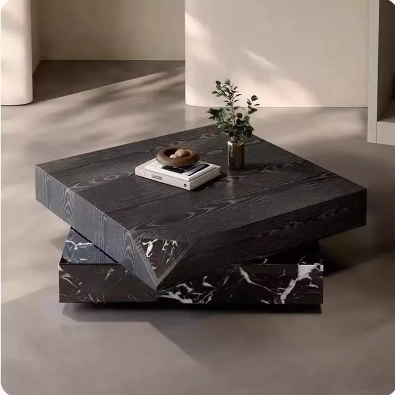 Italian minimalist coffee table rotatable drawer storage living room creative home wood grain high sense