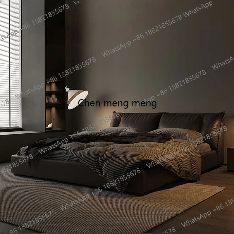 

Italian minimalist cowhide tatami bed master bedroom down soft bag bed double bed