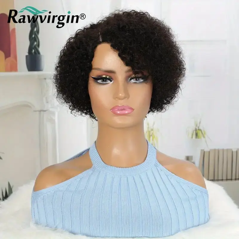 

Black Color Kinky Curly Wigs Human Hair Natural Brazilian Human Hair For Women Glueless Full Machine Made Wig Short Pixie Cut