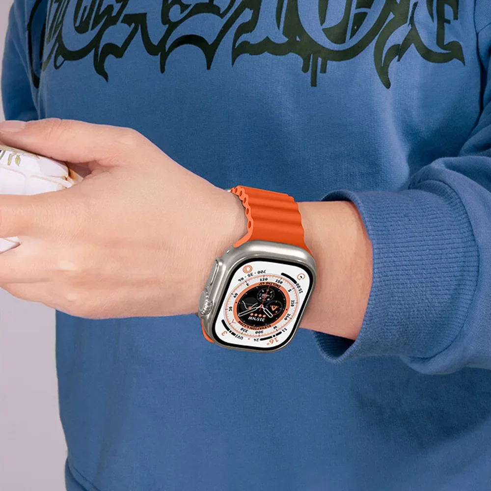 سيليكون المحيط حزام لسلسلة ساعات أبل الترا 11 9 8 7 6 5 4 10 SE iwatch سوار 42 مللي متر 44 مللي متر 45 مللي متر 49 مللي متر 40 41 46 مللي متر العصابات