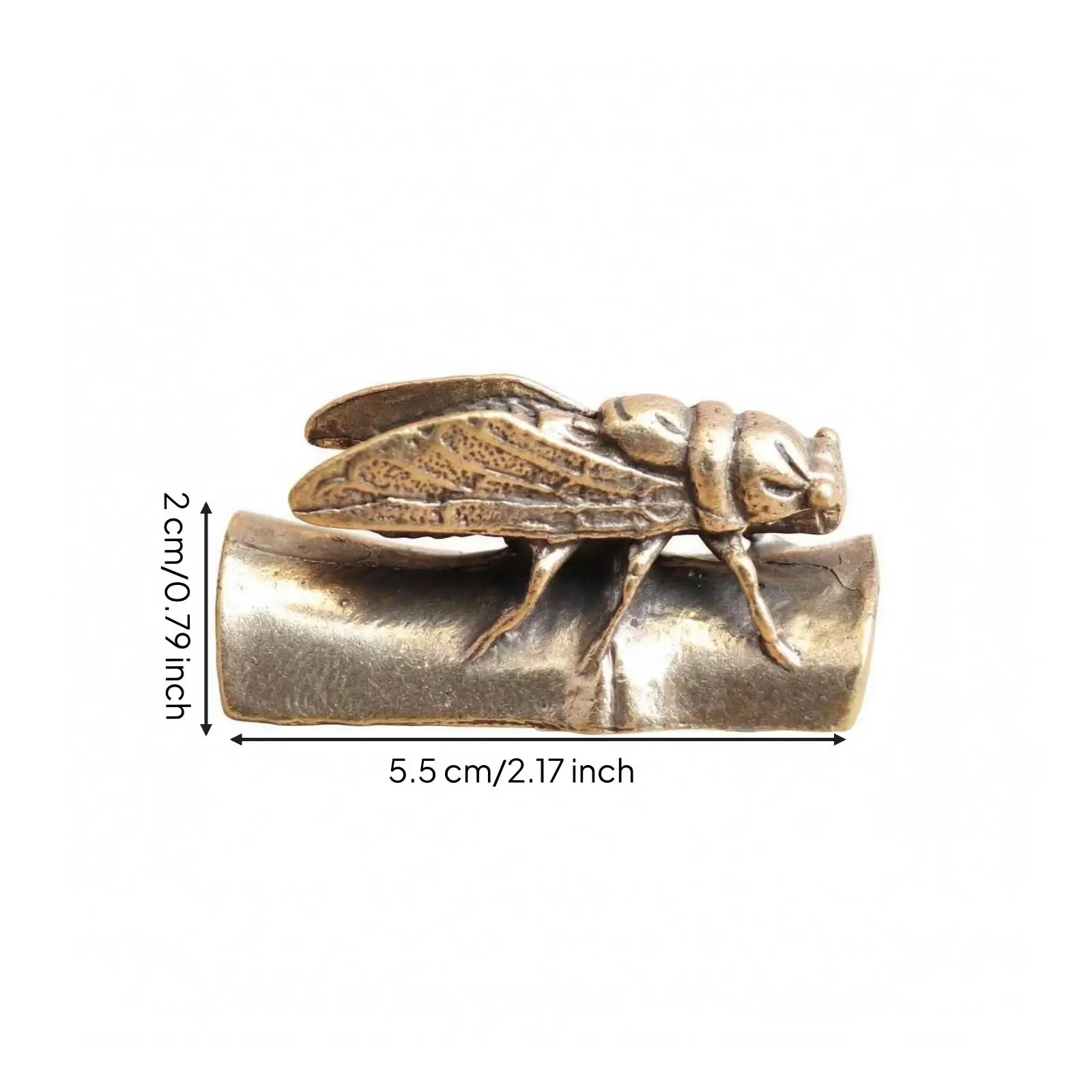 Antique Gold Brass Cicada Sculpture Small Carved Body Tea Pet Figurine for Desk Shelf Table Display Home Office Art Collectible