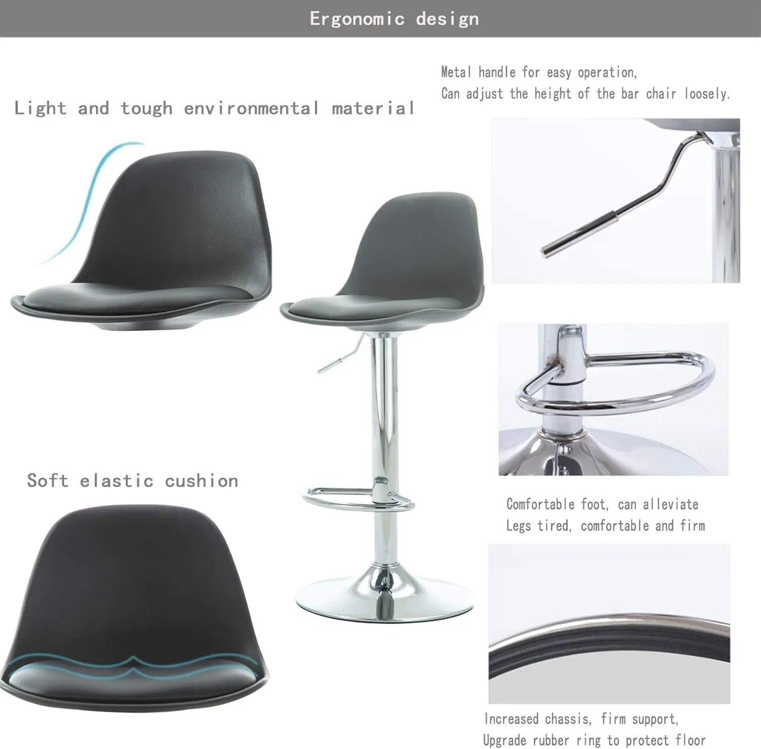 เก้าอี้บาร์พลาสติกปรับระดับได้ทันสมัยสำหรับใช้ในครัวหรือบาร์ พร้อมพนักพิง