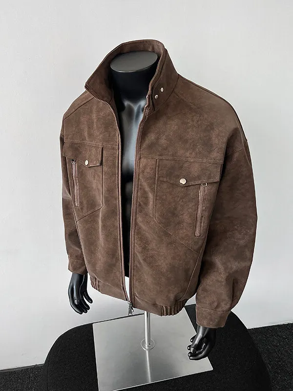 

American Retro Matte PU Leather Jaet Men's Spring Autumn Cleanfit High-End Feeling Leather irt Haome Workwear Coat