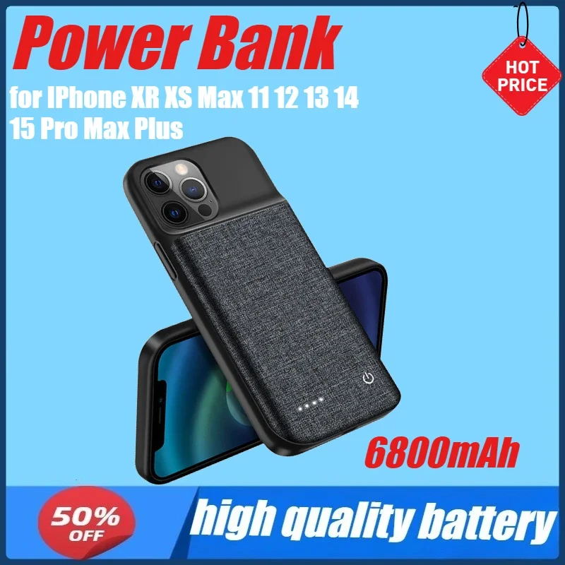 

6800mAh Battery Charger Case for IPhone XR XS Max 11 12 13 14 15 Pro Max Plus 12 13 Mini Portable Power Bank Charging Case Cover