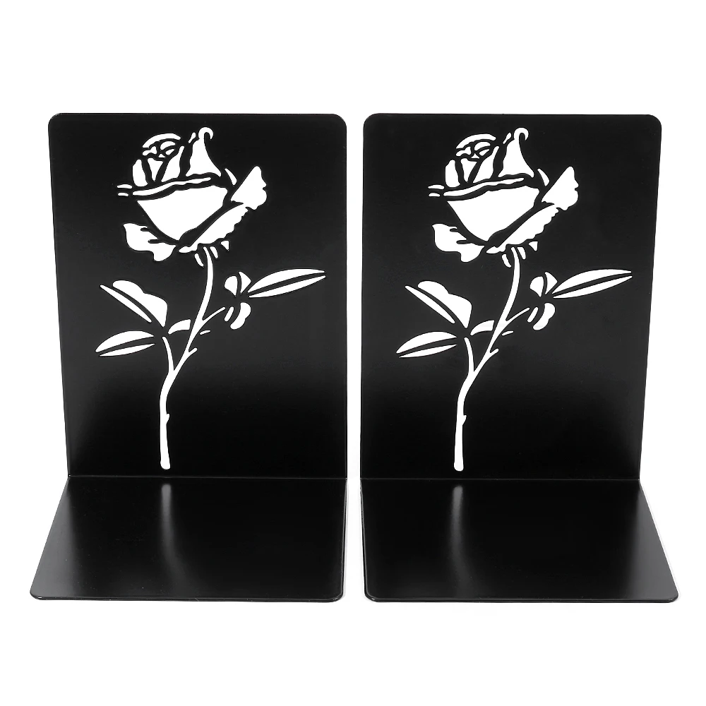 Rose Hollow Metal Bookends Romance Flower Book Supports Office Table Desk Decorate Retractable Book Holder for Student or Worker