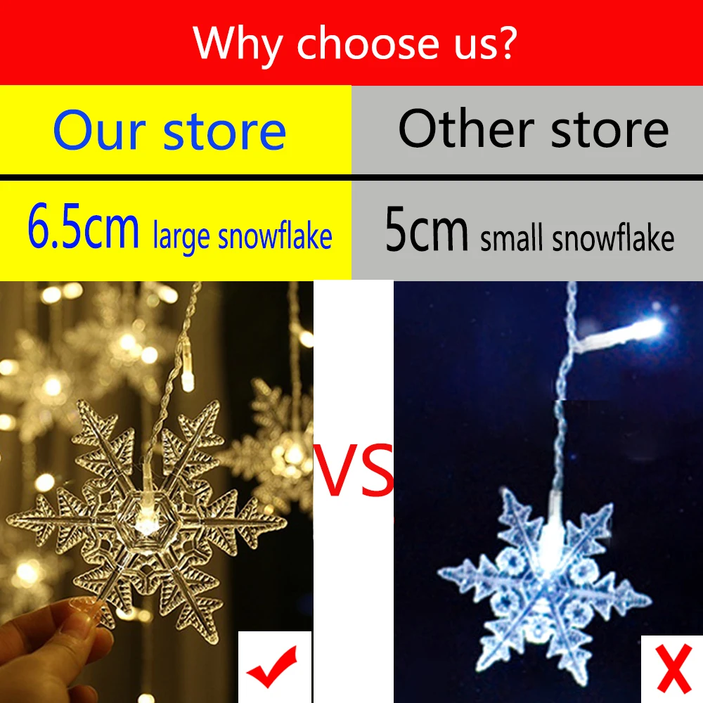 LED Curtain Snowflake String Lights Indoor&Outdoor Wave Lighting Christmas Decorations New Year's Decoration Holiday Party