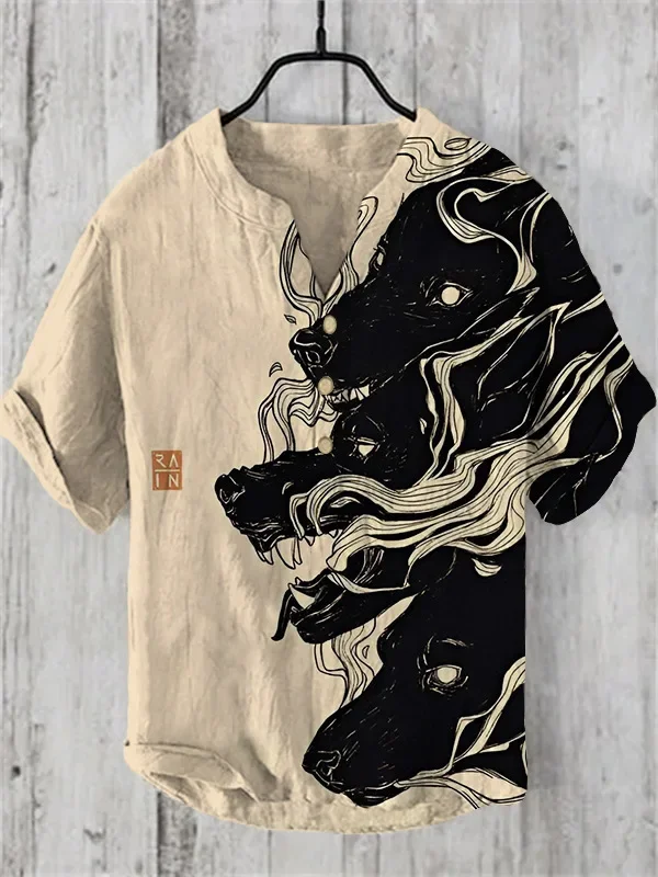 New golden mushroom style V-neck short-sleeved shirt foreign trade fashion casual loose T-shirt shirt bamboo linen shirt top