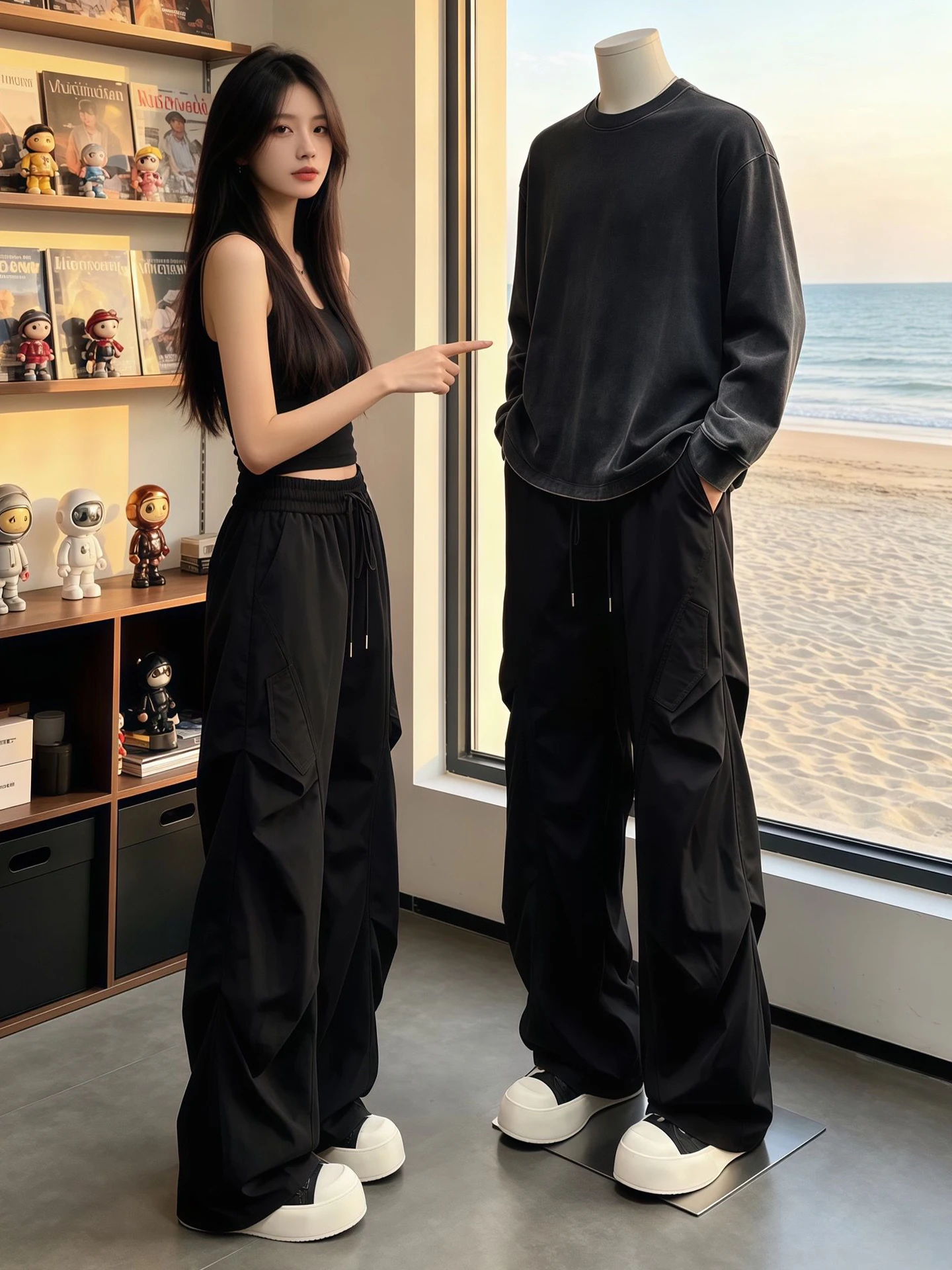 Black American Style Folded Paratrooper Pants Men Summer Thin Loose Angle Cut Workwear Ice Silk Quick Dry Casual Pants