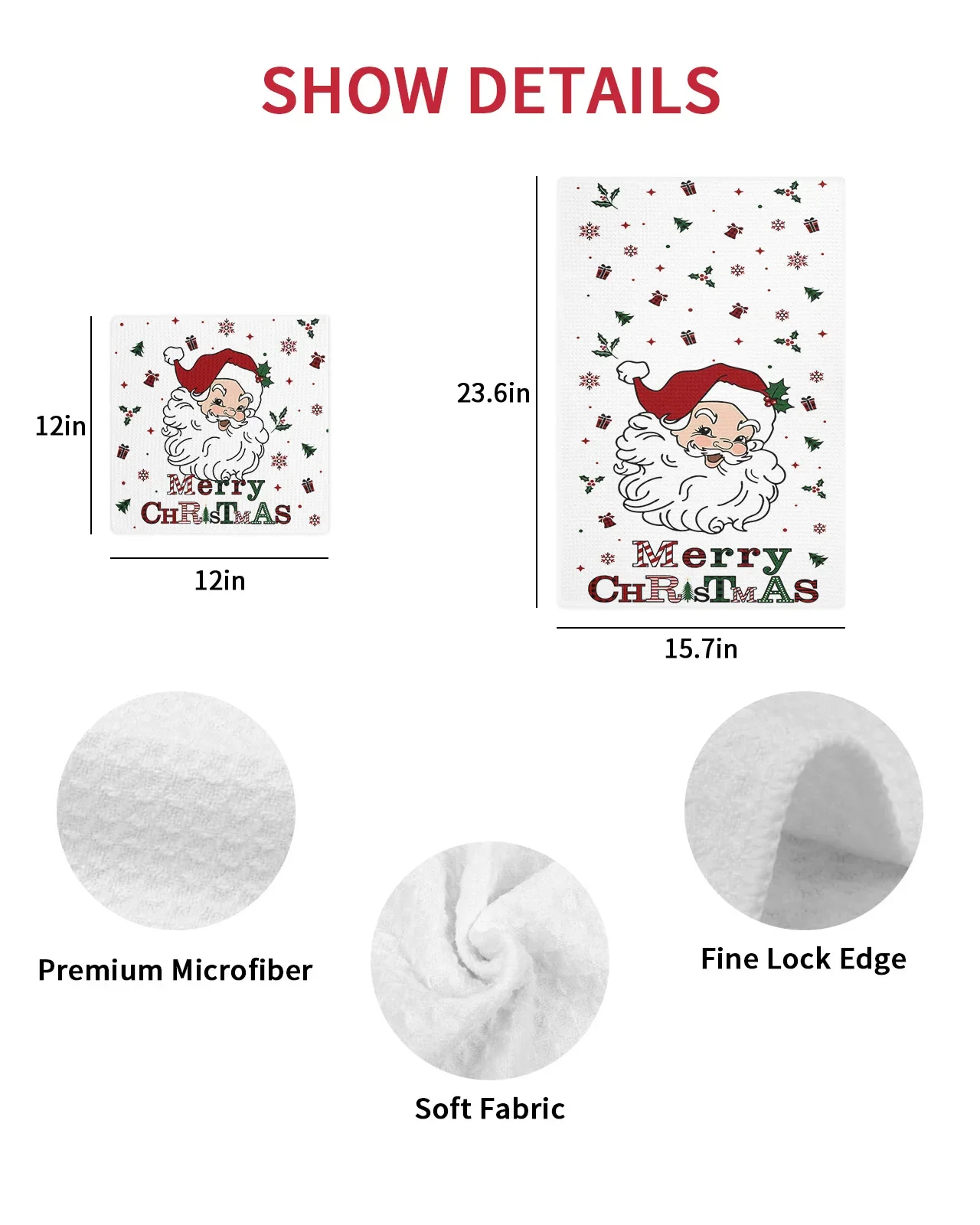 Christmas Winter Santa Claus 30*30cm Waffle Microfiber Kitchen Towel Soft Cleaning Cloth Scouring Pad Wiping Rag